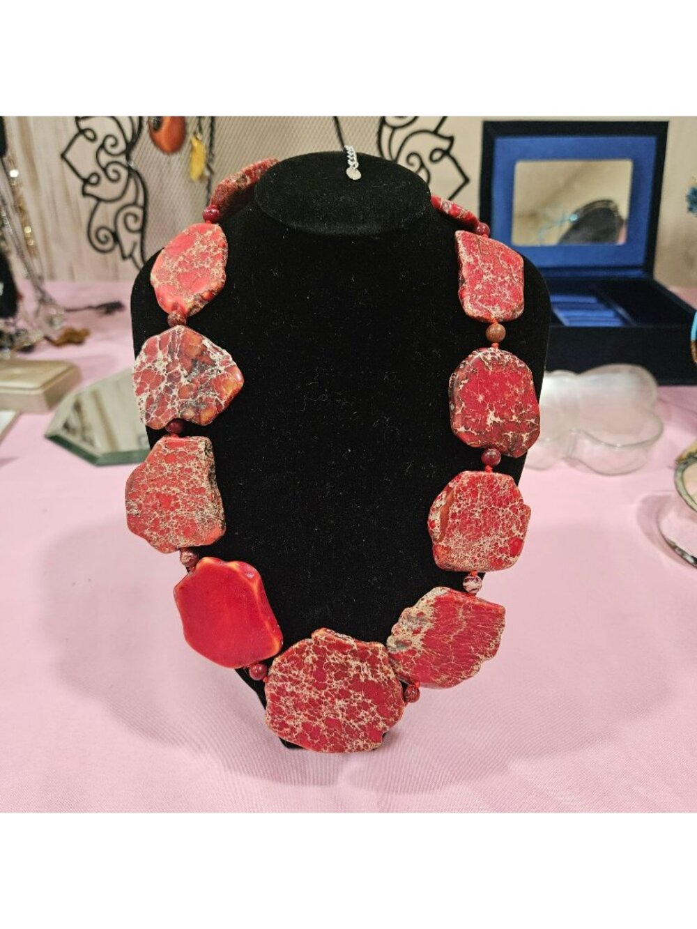 Chunky Red Jasper Stone Necklace Unique Statement Jewelry Lucas LeMeth 925